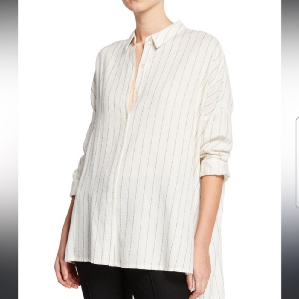 Eileen Fisher Striped Gauze Button Down Top